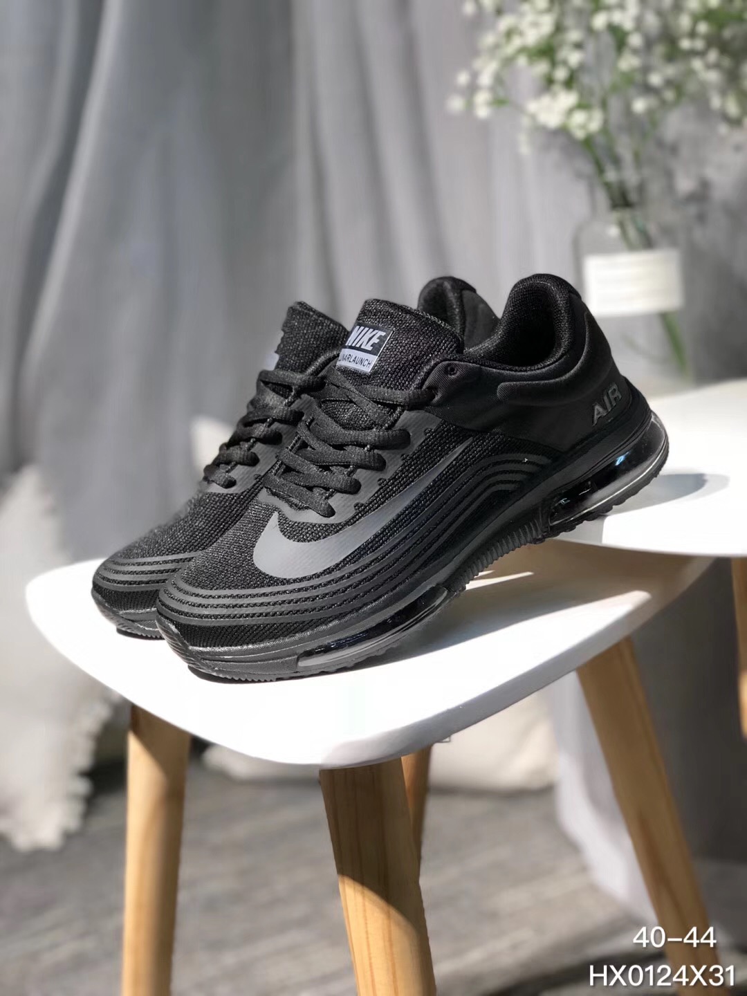 Men Nike Air Max 2018 Flyknit All Black Running Shoes